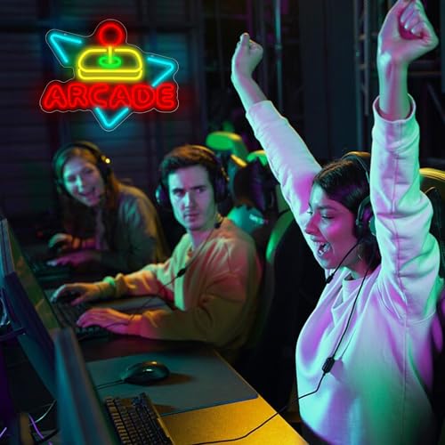 Image of Arcade Neon Sign for Wall Decor Gamer LED Light Up Sign for Game Room Gaming Neon Lights for Boys Bedroom Man Cave Garage Party Birthday Cool Gifts for Gamers Men Teen Boys Size 15.7*12.6in(GLND381)