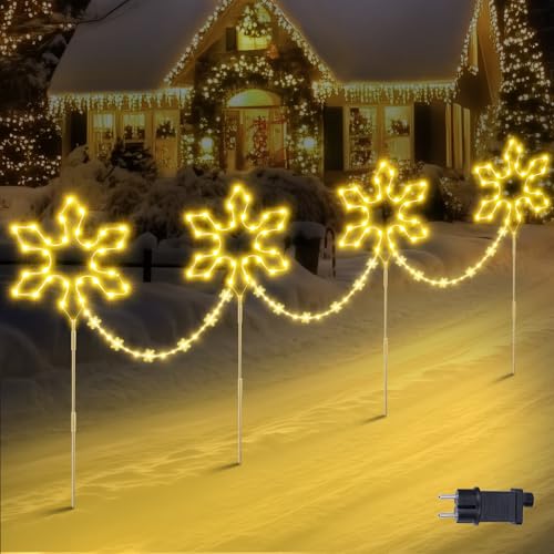 Quntis 176 LED Weihnachtsdeko Außen mit Erdspieß, 4 große...