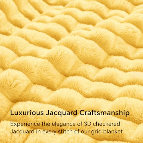 Image of BEDELITE 3D Checked Light Yellow Fleece Throw Blanket for Couch, 50x70 Inch