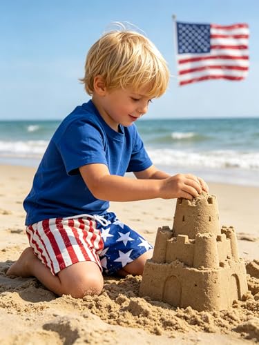 Image of Ithalt Boys 4th of July Swim Trunks 250 Anniversary USA Swimsuits American Flag Beach Swimsuit Toddler Swim Shorts