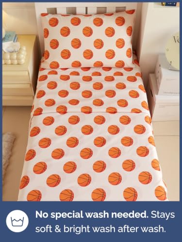 Image of Kids Twin Size Basketball Bed Sheets - 3 Piece Kids Basketball Sheet Set - Sporty Hoops Bedding - Ultra-Soft, Cute & Cozy - Breathable & Machine Washable - Bed Set for Boys, Girls, Teens & Toddlers