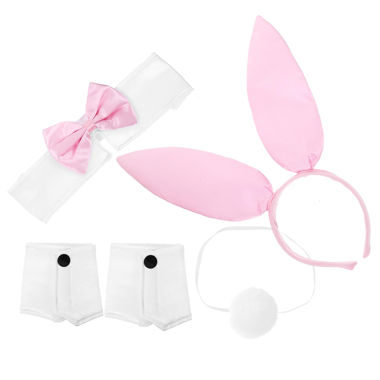 Healvian 5 Ensembles Costume Cosplay avec Oreilles de Lapin et Accessoires Photo Bandeau Décoratif avec Queue de Lapin et Collier Parfait pour Halloween et Fêtes