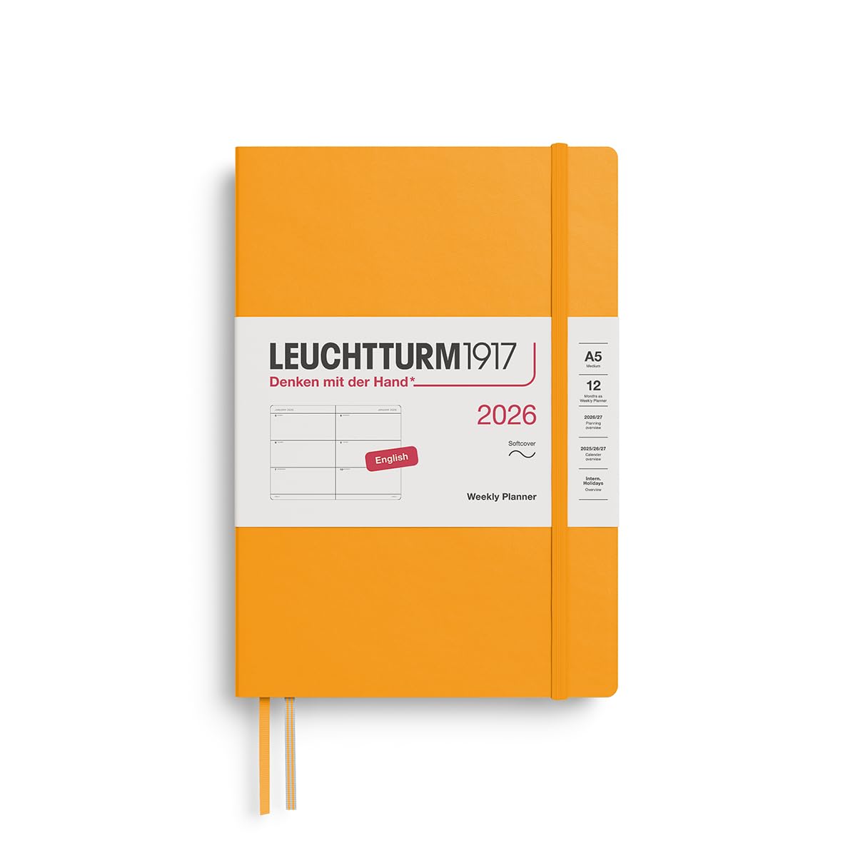 LEUCHTTURM1917 372739 Agenda semanal mediana (A5) 2026, tapa blanda, Rising Sun, Inglés