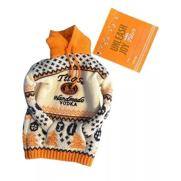 Tito's Vodka Bottle Sweater - 2024 White Hooded for Dog People Edition