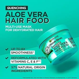 Garnier Fructis Aloe Vera+ Hair food - 100h Moisture Multi-UseMask, For Dry Hair & Scalp - Aloe Vera + Vitamins C, E, F - Cruelty Free International & Vegan - 400ml