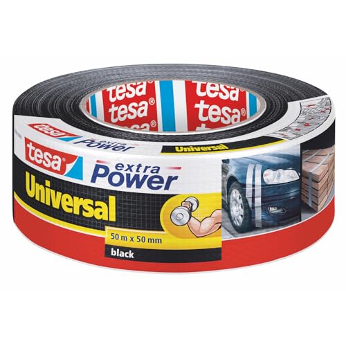 tesa extra Power Universal Gewebeband - Gewebeverstärktes Ductape zum Reparieren, Befestigen, Bündeln, Verstärken oder Abdichten - Schwarz - 50 m x 50 mm