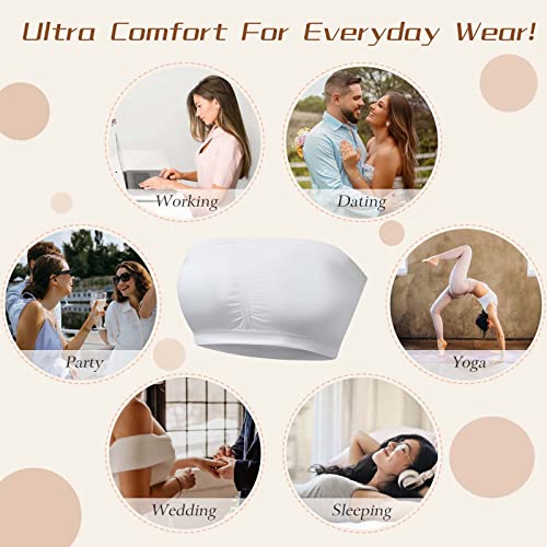 Documo Bandeau Bra Padded Wireless Strapless Bra For Women Bandeau Top Bra Comfort Wirefree Bandeau Bralette Tube Top (White, X-Large) #TOP5