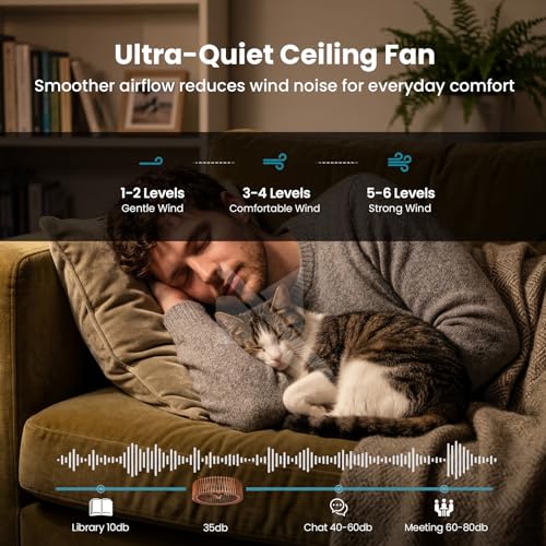 Image of 20 inch Flush Mount Ceiling Fan with Light, Wooden Caged Low Profile Fandelier with Remote, 6-Speed Reversible Bladeless Fan, Farmhouse Ceiling Fan for Bedroom, Kitchen, Living Room