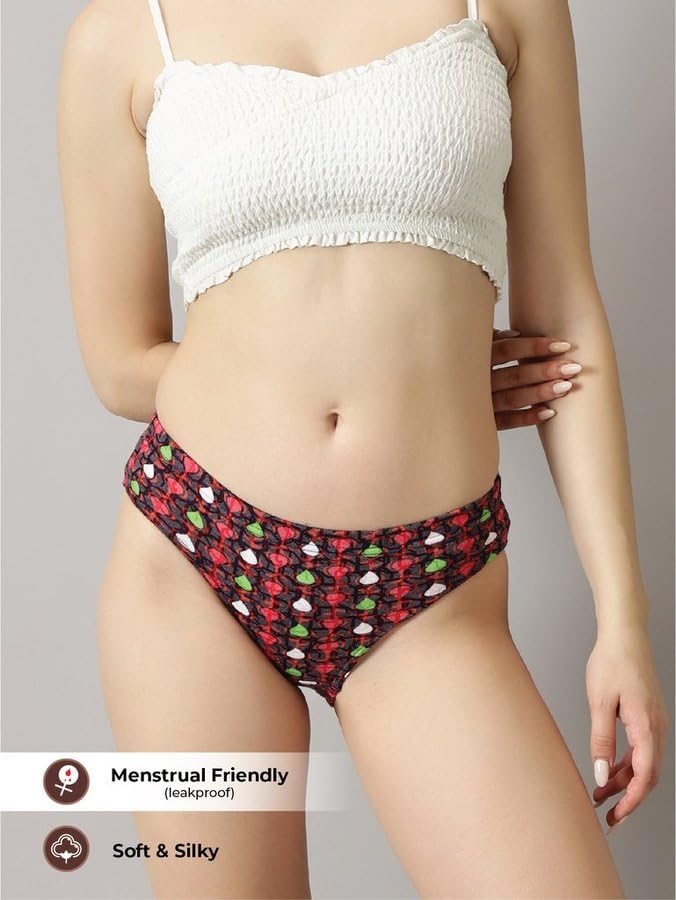 Image of Lux Amore Brasso Panty for Women - Value Pack| Leak-Resistant Period Panty | Stylish Dark Prints | Breathable & Durable Brasso Fabric | Confidence Wear (Color & Print May Vary)