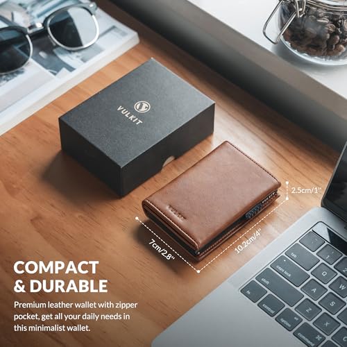 Image of VULKIT Men's Leather Magnetic Closure Pop Up Contemporary Card Holder Wallet with Coin Pocket With ID Window (Brown, One Size)