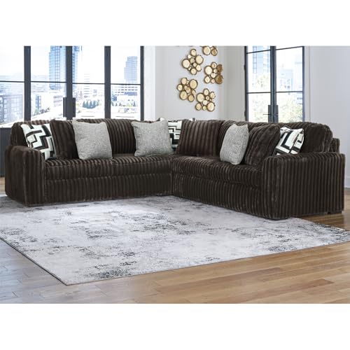 Image of Signature Design by Ashley Midnight-Madness 3-Piece Sectional, Comfy Jumbo Corduroy L-Shaped Couch with Platform Foundation, Durable Reinforced Frame, Chocolate Brown, 121 inch W x 121 inch D