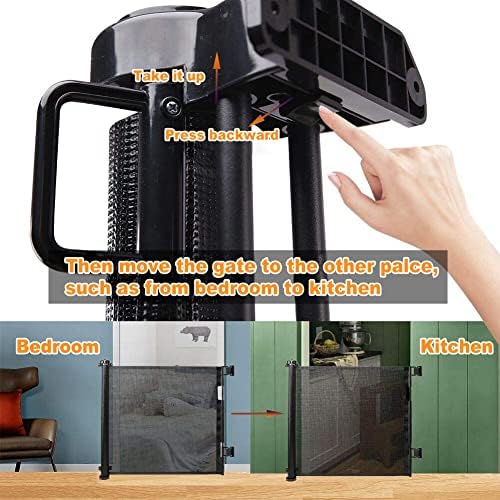 TUSUNNY Retractable Stair Gate for Baby and Pets, 0-150cm Narrow to Extra Wide Safety Baby Gate, One Handed Silent Operation Mesh Dog Get for Stairs/Hallways/Indoor/Outdoor, Black