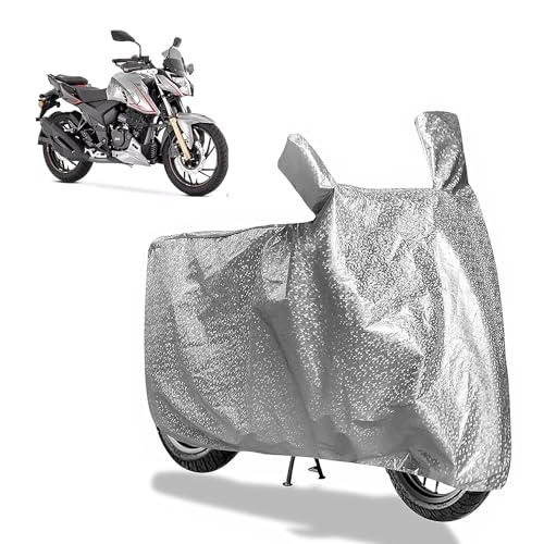 Image of Sulfar Bike Cover for TVS Apache (RTR 200 4V) | Waterproof, Dustproof & UV Protected | All Weather Two Wheeler Cover (Silver) New 2026 Variants