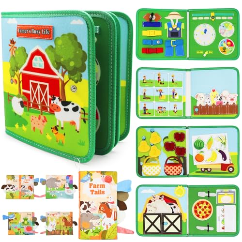 Quiet Book Activity Board, Bauernhof Thema Busy Book & Knisterbuch a partir de 1, 2, 3, 4, 5, 6 años, juguete Montessori, libro de fieltro, libro de habilidades motoras para educación temprana,