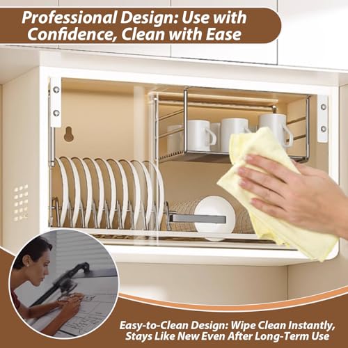 Escurridor de platos de pared gris plomizo de 60cm con estante y puerta de cristal 8