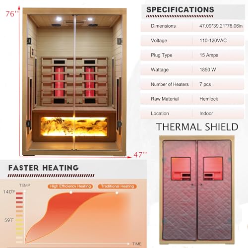 Ceramic Infrared Sauna 2 Person Infrared Sauna w/Red Light Therapy - Image 4