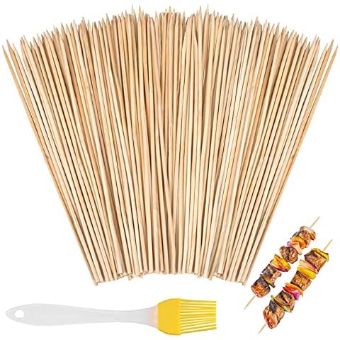 Kebab Skewers,200 Pcs Wooden Skewers,Natural Bamboo Sticks with Silicone Oil Brush,BBQ Skewers Sticks for Barbeque, Kebabs, Cocktails Buffet Party (2.5mm*200mm) Cover