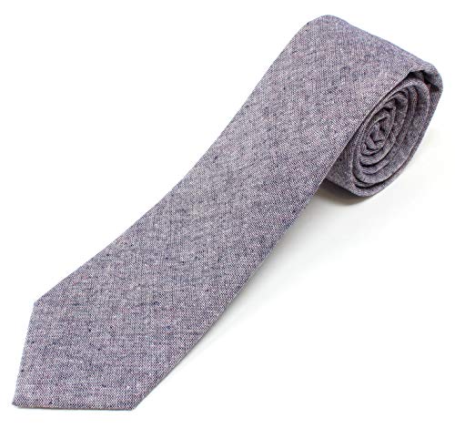 Image of Men's Chambray Cotton Skinny Necktie Tie Textured Distressed Style - 2.5 inch Width
