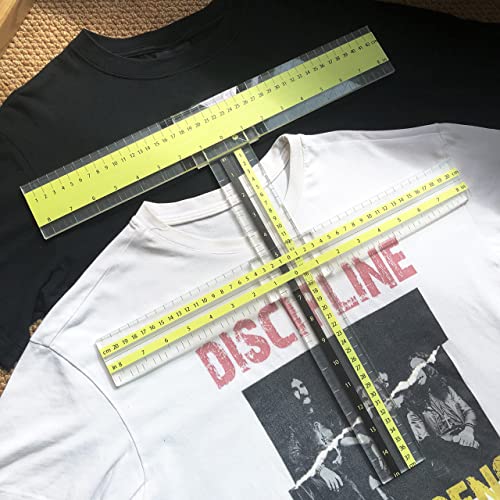 T-Shirt Alignment Ruler Guide Tool to Center Designs Acrylic Transparent Movable T Ruler Set for Heat Press Adult Kids Children Little Boys Tee Clothing Measurement Tool