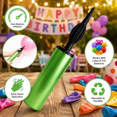 Image of Glaze Double Action Hand Balloon Pump for Latex & Foil Balloons | Portable Manual Air Pump with Ergonomic Grip | Lightweight Durable Plastic Balloon Inflator for Parties, Decorations & Events