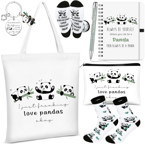Hestya 6 Pcs Christmas Gifts for Panda Lovers Panda Gift Baskets for Girls Women Kids Teens Mom Friend Sister Thank You Christmas Birthday Gifts Present I Just Freaking Like Pandas