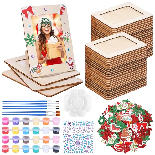 Fovths 36 Packs Christmas Picture Frame Painting Craft Kit Wooden