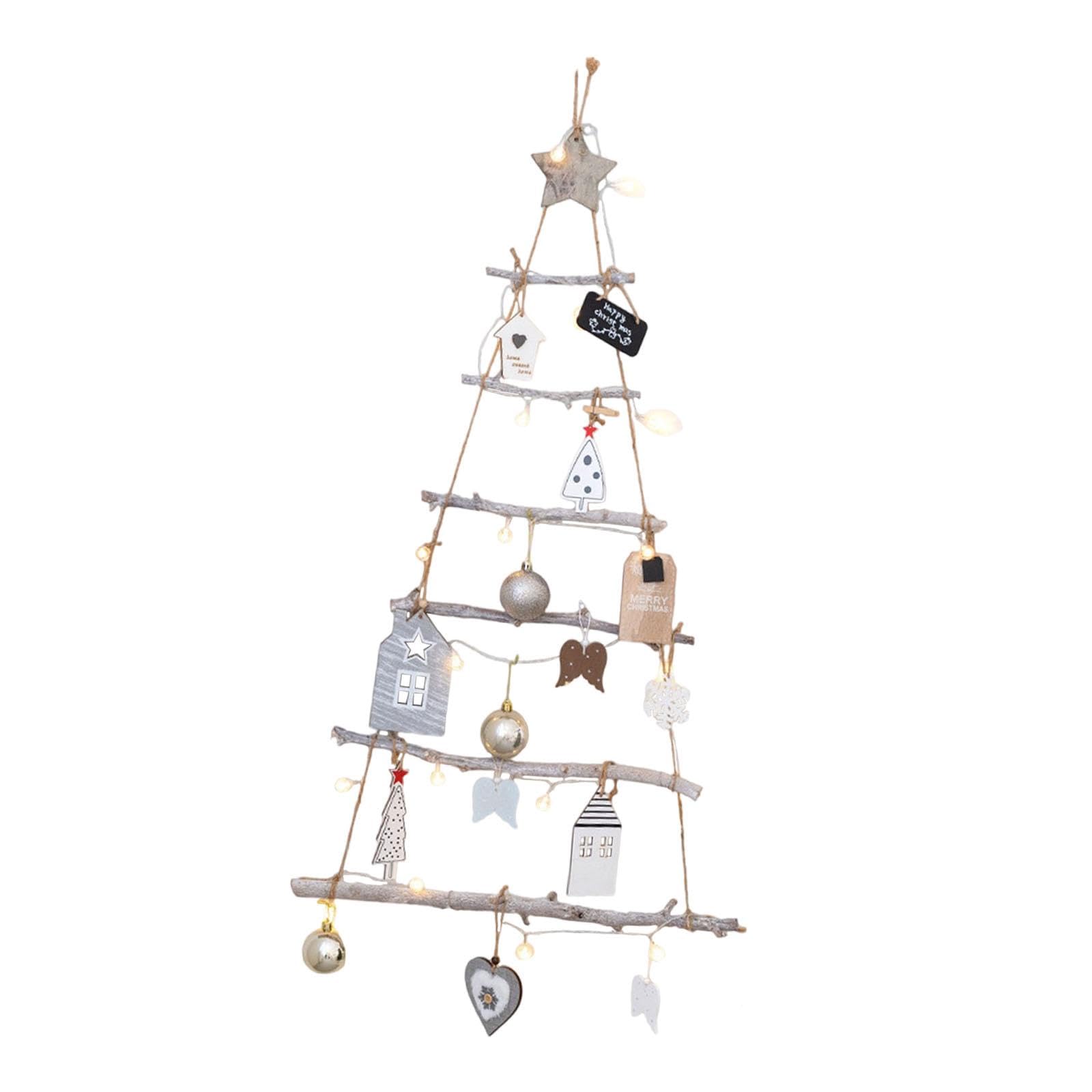de Navidad para Colgar en Una Escalera de Madera con Luces Y Estrella, Rústico, Decorativo, Adorno para Dormitorio, Fiesta, Sala de Estar, Estilo C, Individual