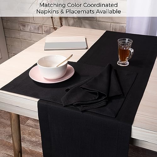 DMoksha-Homes-Black-Table-Runner-14-x-120-Inch-Faux-Linen-Table-Runner-Wrinkle-Resistant-Machine-Washable-Table-Runner-100-Recycled-Fabric DMoksha Homes Black Table Runner 14 x 120 Inch Faux Linen Table Runner Wrinkle Resistant Machine Washable Table Runner 100 Recycled Fabric