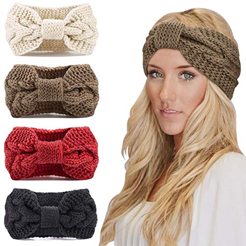 DRESHOW 4 Piezas Diadema Mujer Invierno Diadema Cabeza Anchas Cabello Turbante Banda Accesorio Pelo para Mujer