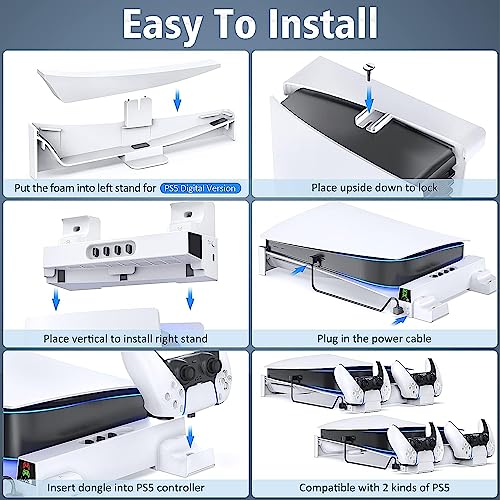 Image of New World for PS5 Horizontal Stand with 3-Level Cooling Fan and PS5 Controller Charger for PS5 Console, PS5 Cooling Station with PS5 Charging Station, Stand Horizontal for PS5 Accessories