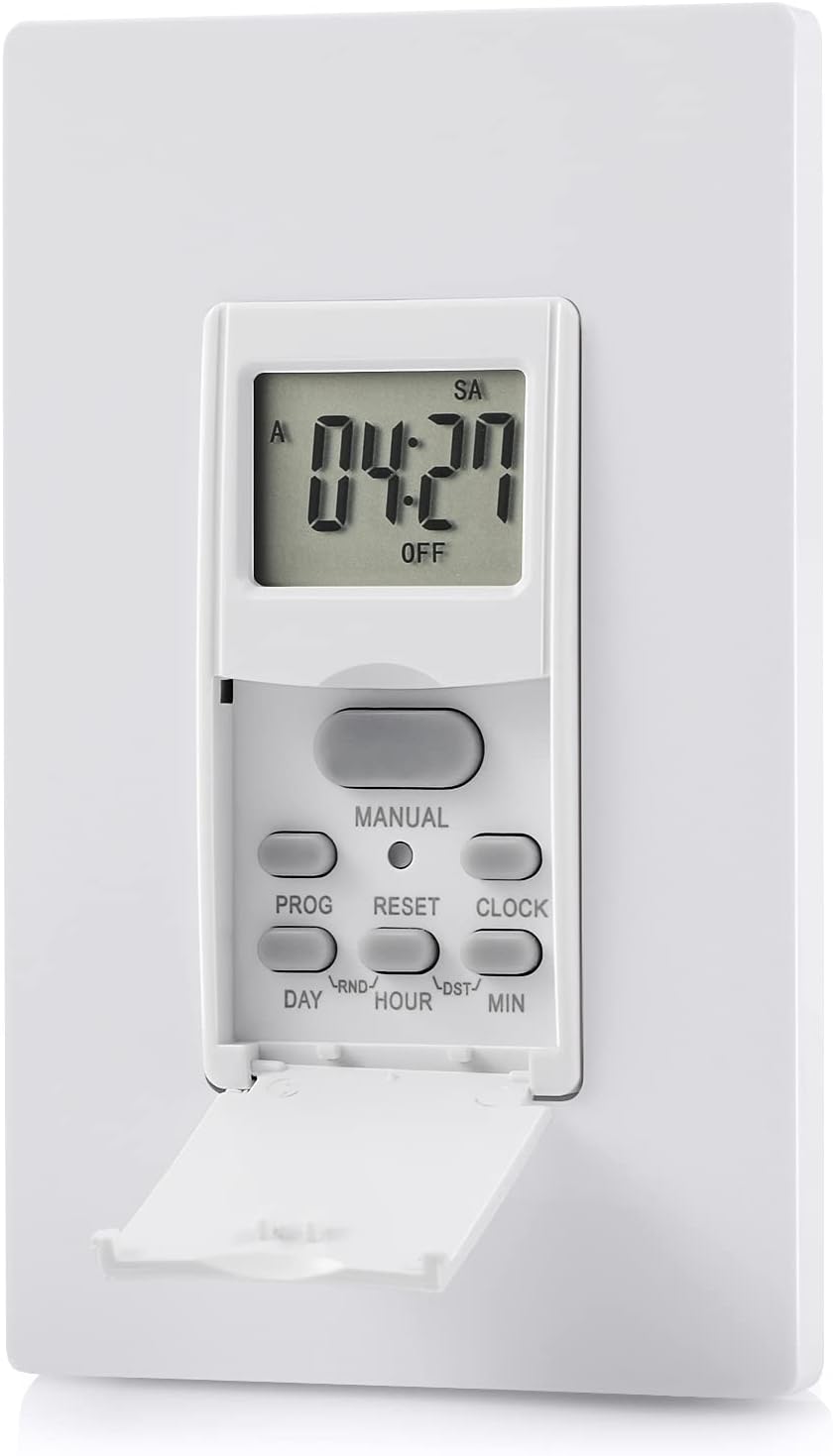 DEWENWILS Indoor in Wall Timer Switch for Light, Single-Pole,7 Day, 7 ON/Off Settings, DST RND Mode, Programmable Digital Switch Timer for Lights, Fans, Motors, Neutral Wire Required, ETL Listed