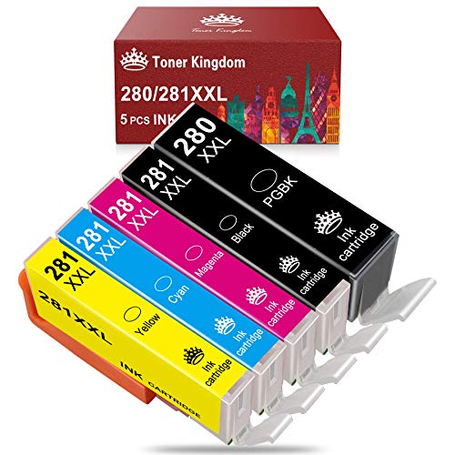 Toner Kingdom Compatible Ink Cartridge Replacement for Canon 280 281 PGI-280XXL CLI-281XXL Ink for PIXMA TR8520 TR7520 TS6120 TS6220 TS702 TS6100 TS6200 TS9520 TS6320 TS9521C Printer (5 Pack)