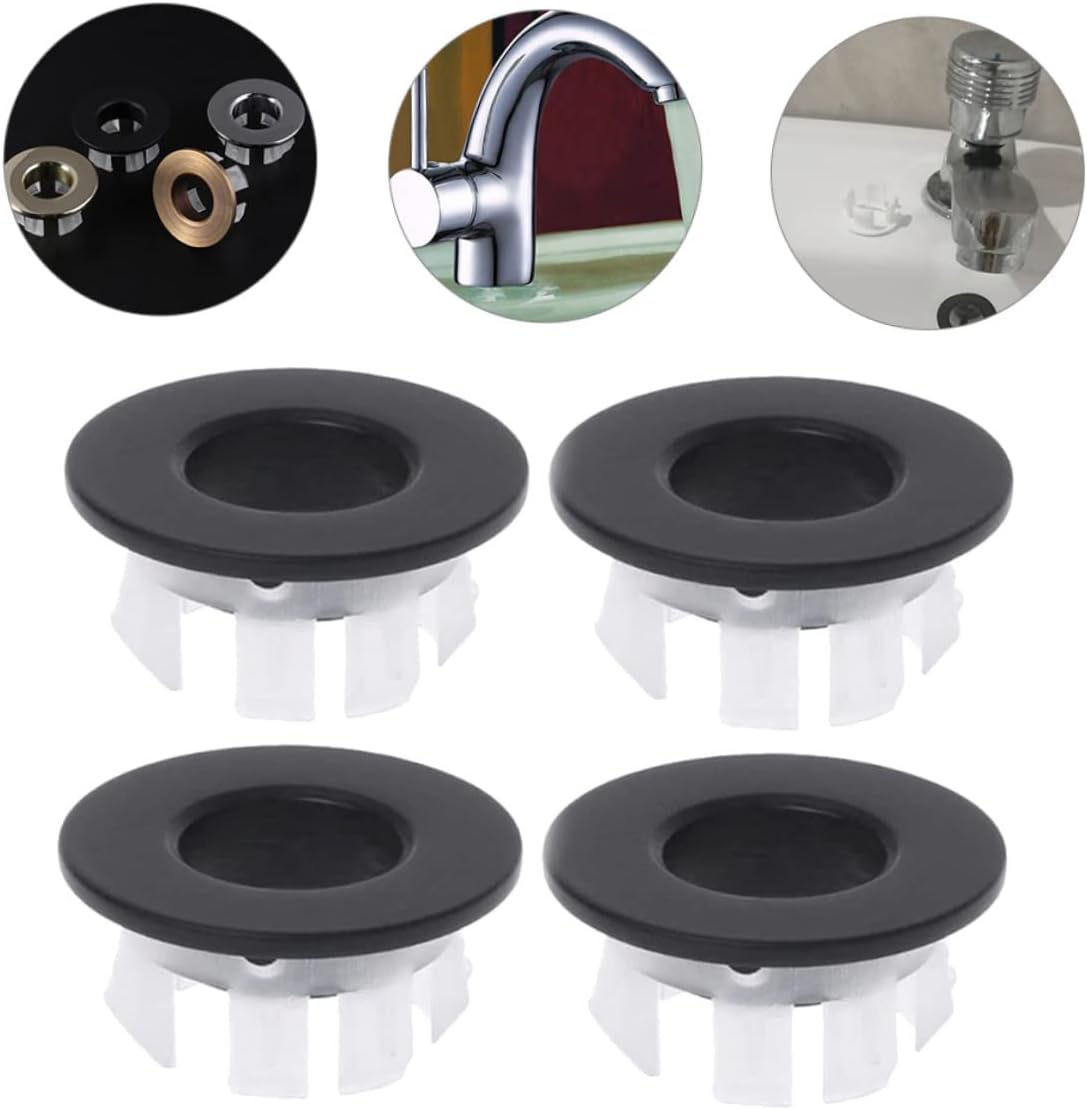 Mikikit 4Pcs Bathroom Sink Overflow Covers Durable Caps for Basins Easy Installation Lightweight Decorative Rings for Home Hotel Use