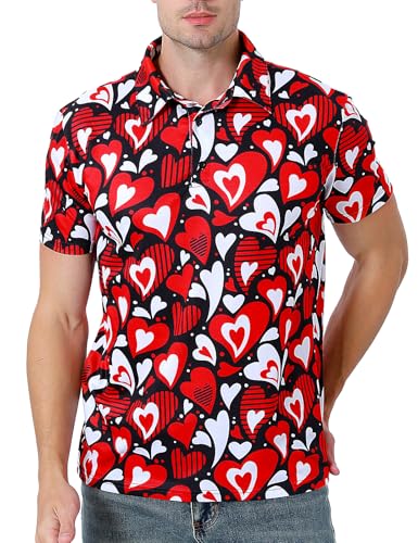 COSAVOROCK Camiseta de San Valentín Polos para Hombres de Manga Corta para Disfraz, Love Heart, XL