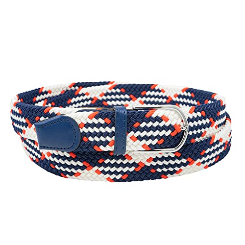 Funky Junque Elastic Stretch Woven Belts -Navy/Red/White Mix (XL)