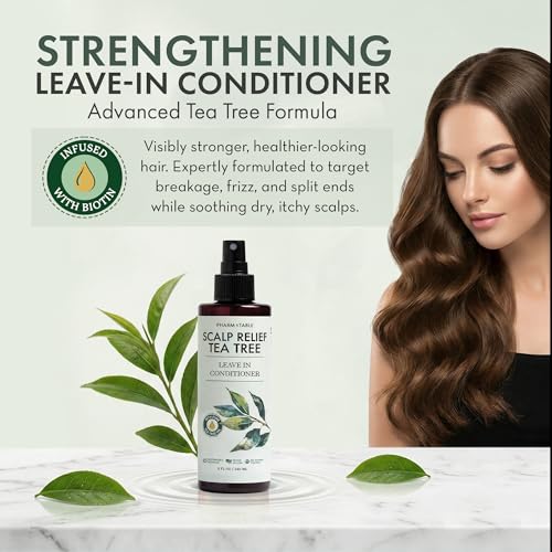 Leave In Conditioner Spray - Tea Tree Scalp Treatment - Anti-Dandruff and Dry & Itchy Scalp Treatment, Hydrating & Medicated Formula for Psoriasis and Scalp Care - Detangles & Nourishes Hair. - Image 3