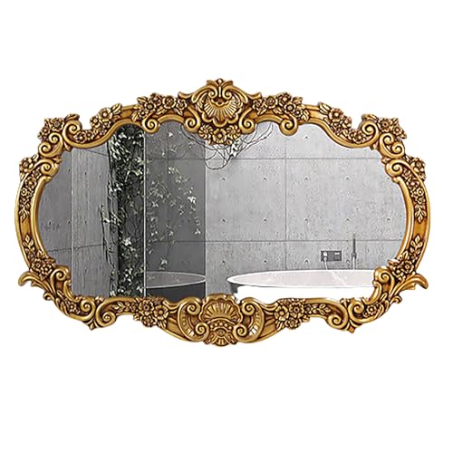 Espejo De Pared Decorativo Vintage Europeo De 115x78cm, Espejo De Tocador De Baño Tallado, Espejos Rectangulares Dorados Antiguos para Sobre Lavabo, Baño, Dormitorio, Sala de Estar, Chimenea, Entrada