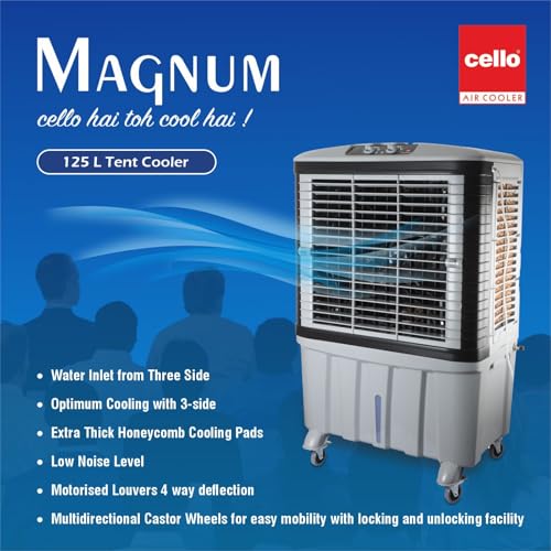 Image of CELLO Magnum 125 Litres Heavy Duty Vertical Commercial Air Cooler With 21 inch Fan | High-Density Honeycomb Cooling Pads, Auto-Fill Water Technology | Long Life Air Cooler For Indoor, Outdoor, Warehouses
