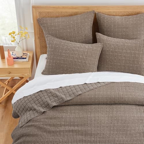 Image of Levtex Home Mills Waffle King /Cal King Quilt Set (106x92in) with 2 Pillow Shams (36x20in) - Cocoa - Cotton Waffle King Size Quilt Bedding Set - Lightweight, Soft, Pre-Washed