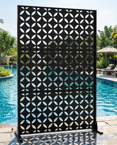 72' h × 47' w Outdoor Privacy Screen, Laser Cut Metal Garden Divider Panel with Tropical Leaf Design, Freestanding Weatherproof Privacy Fence for Patio Deck Backyard Balcony