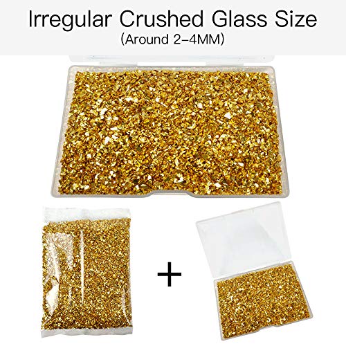 Crushed Glass for Craft, 100g Irregular Metallic Chips Sprinkles Broken Glass Chunky Glitter Nail Sequins for DIY Nail Arts Craft Epoxy Resin Filler Scrapbooking Jewelry Making Decor(Gold)