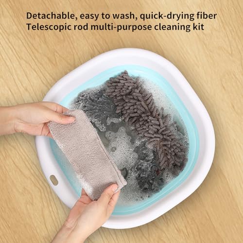 Image of 5Pcs Microfiber Feather Duster with Pole Extendable Duster Long Handle Dusters for Ceiling Fan Blinds Car Cleaning Supplies for House Office (Gray)