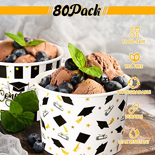 Ctosree 80 Pcs Graduation Paper Ice Cream Cups, Congrats Grad 9 Oz Disposable Dessert Bowls Snack Ice Cream Bowls Disposable Soup Cups For Hot Or Cold Food Sundae, Frozen Yogurt, Graduation Party #TOP3