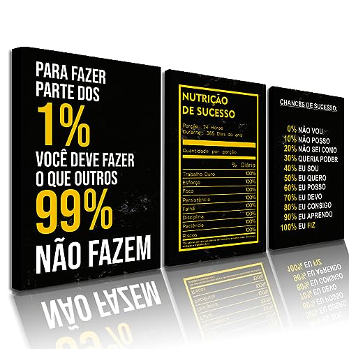 Kit 3 Quadros Grandes Frases Motivacional Escritório Moderno
