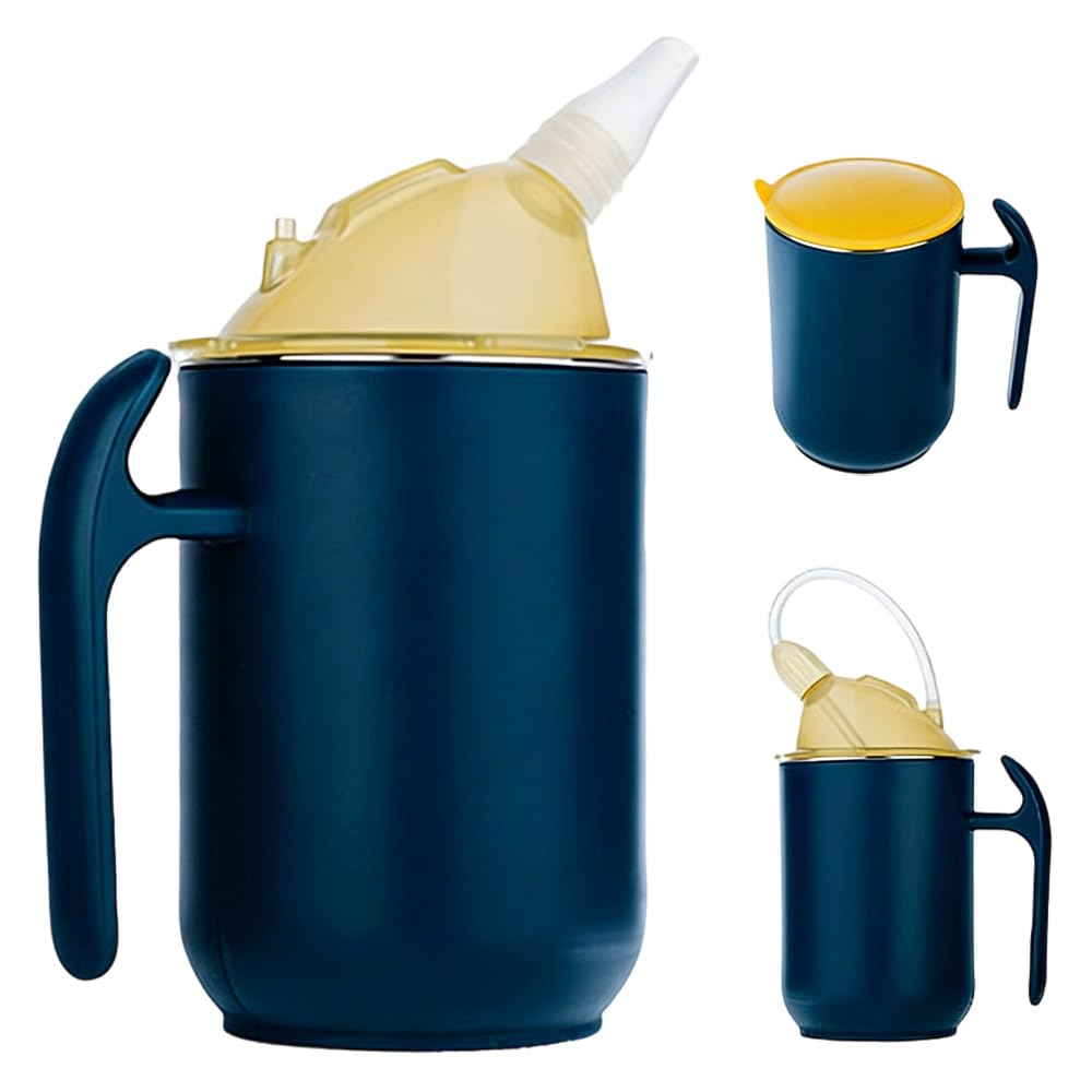 Kubek z dzióbkiem 3 w 1, dla seniorów, 400 ml, szczelny, dla seniorów z uchwytami, dla pacjentów, niepełnosprawnych, macierzyństwa (niebieski)