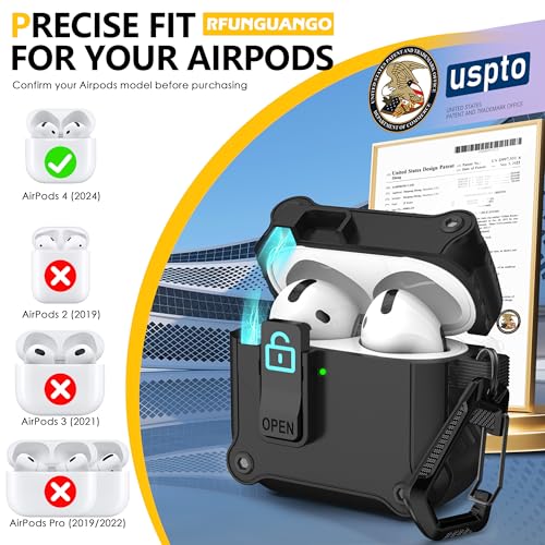 Image of RFUNGUANGO for AirPods 5 /4 Case (2026 /2024) with Lock, Black