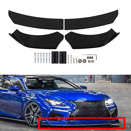 Evargc 4PCS Universal Front Bumper Lip Body Kit Spoiler Lightweight Adjustable Front Splitter Protector Fit Most Vehicles (Black)