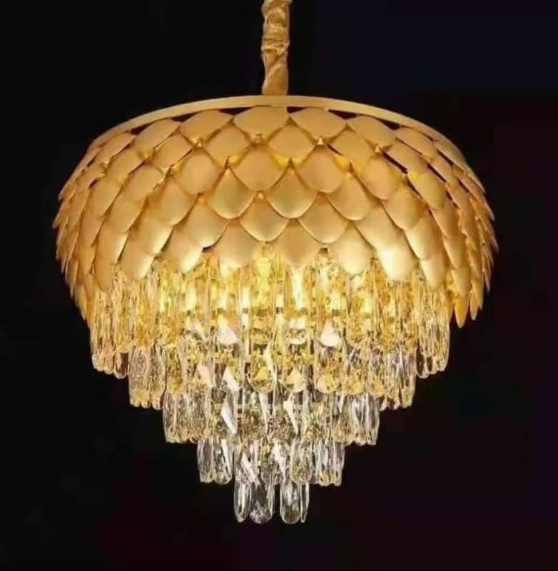 Gold Crystal Chandeliers, Modern Dining Room Chandelier Round K9 Crystal Pendant Jhumar Light Fixtures for Entryway Foyer Stairwell Living Room Bed Room Hall Decorative (400MM)-image-7
