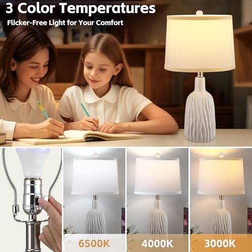 Lámpara de mesa de cerámica blanca set x2, 22.5 pulg miniatura 4