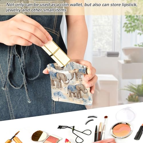 Cute Elephants Coin Purse Leather Pouch Change Purse, Squeeze Coin Pouch for Cards, Keys & Lipsticks, Unisex 6
